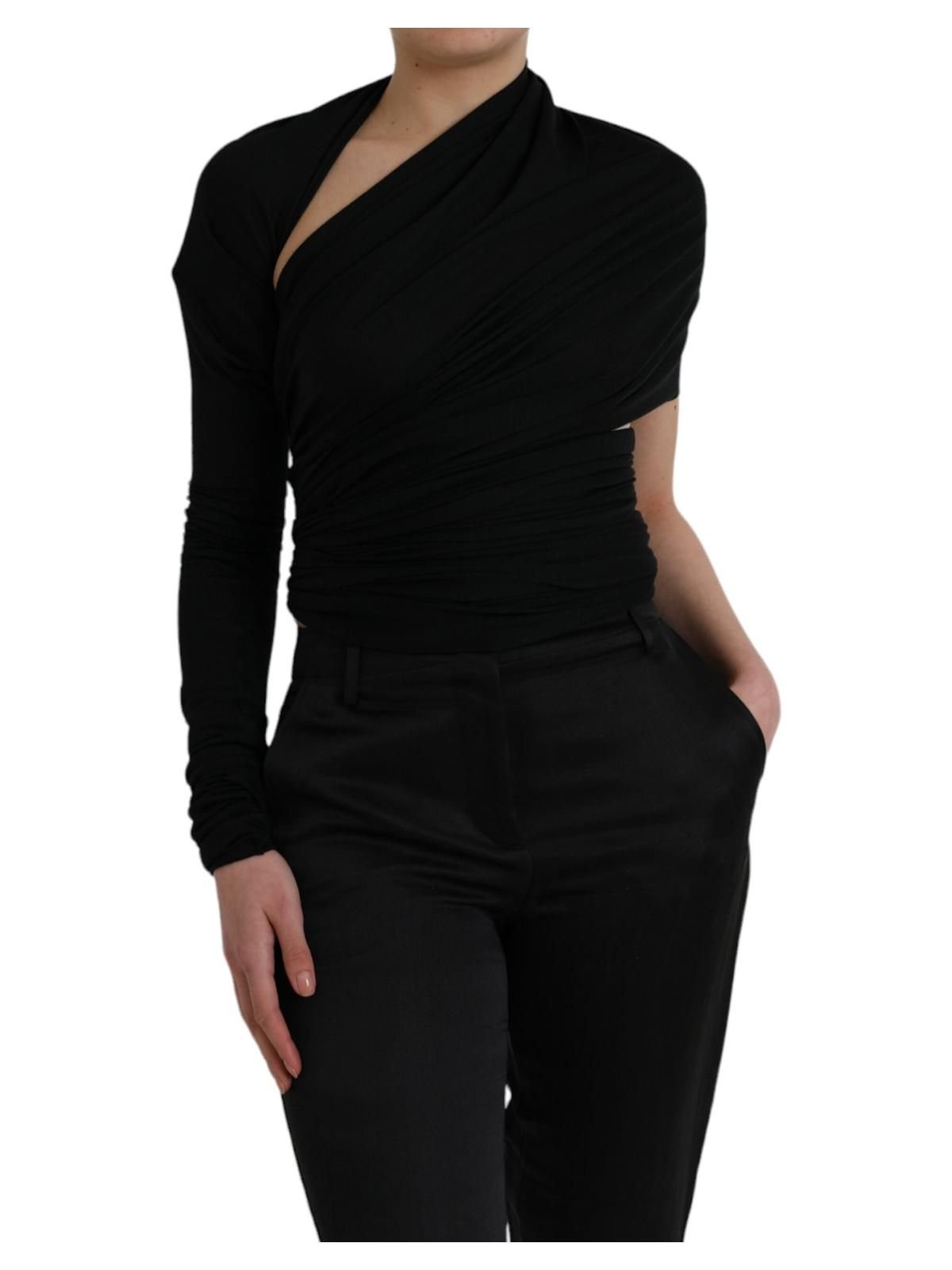 Dolce & Gabbana Dolce & Gabbana Women's Black Wool Cutout Asymmetric Long Sleeve Top - 2