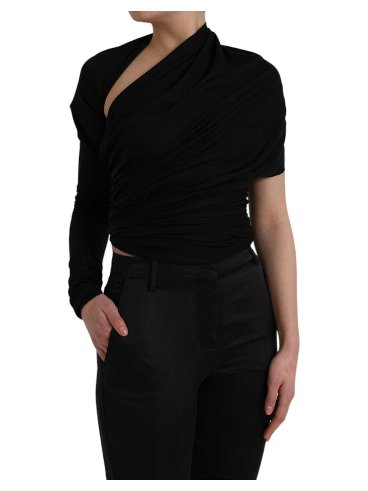 Dolce & Gabbana Dolce & Gabbana Women's Black Wool Cutout Asymmetric Long Sleeve Top - 3