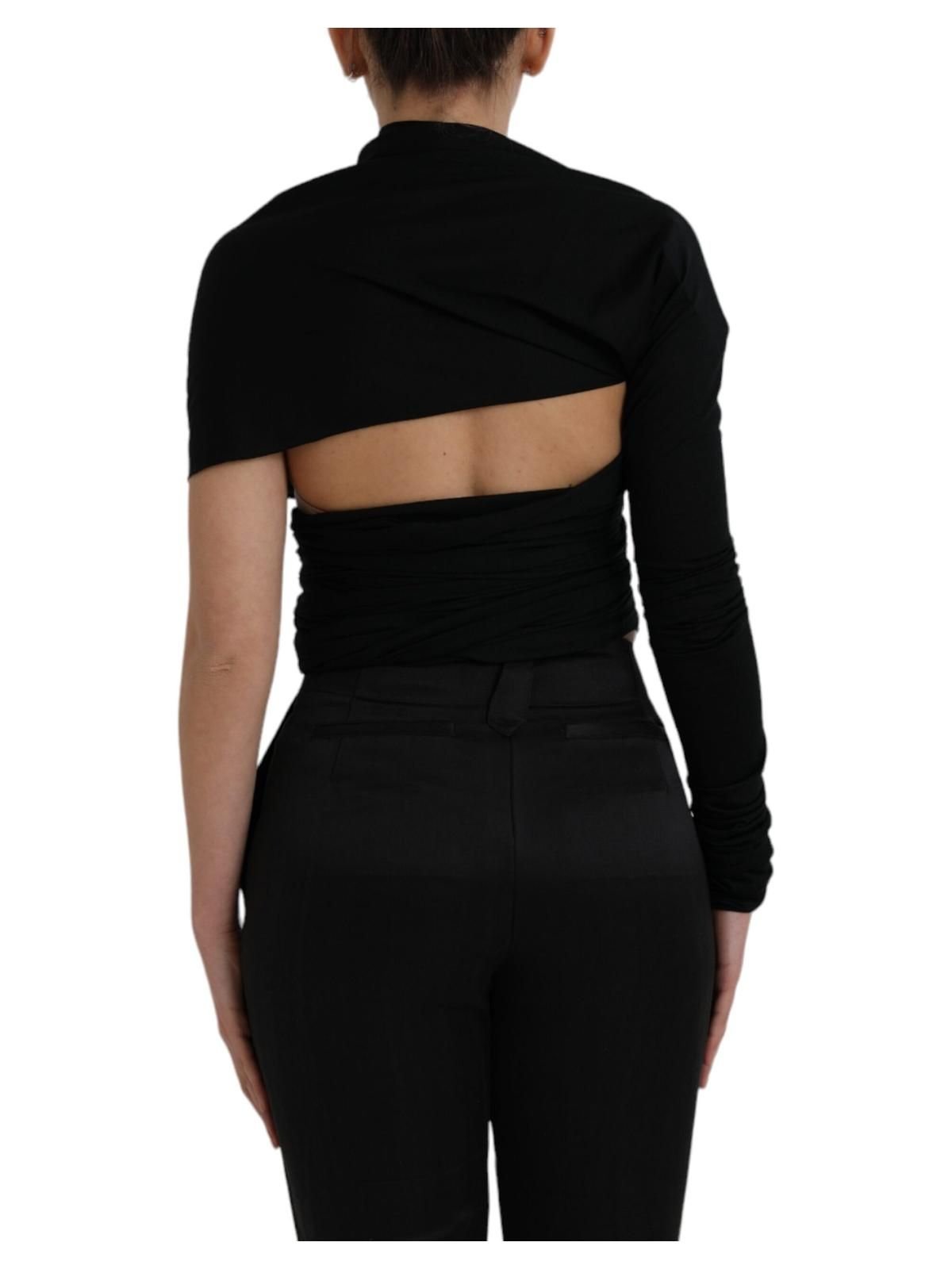 Dolce & Gabbana Dolce & Gabbana Women's Black Wool Cutout Asymmetric Long Sleeve Top - 4