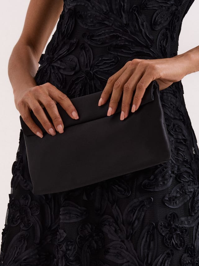 Phase Eight Phase Eight Women's Satin Rollover Clutch Bag in True Black - 2