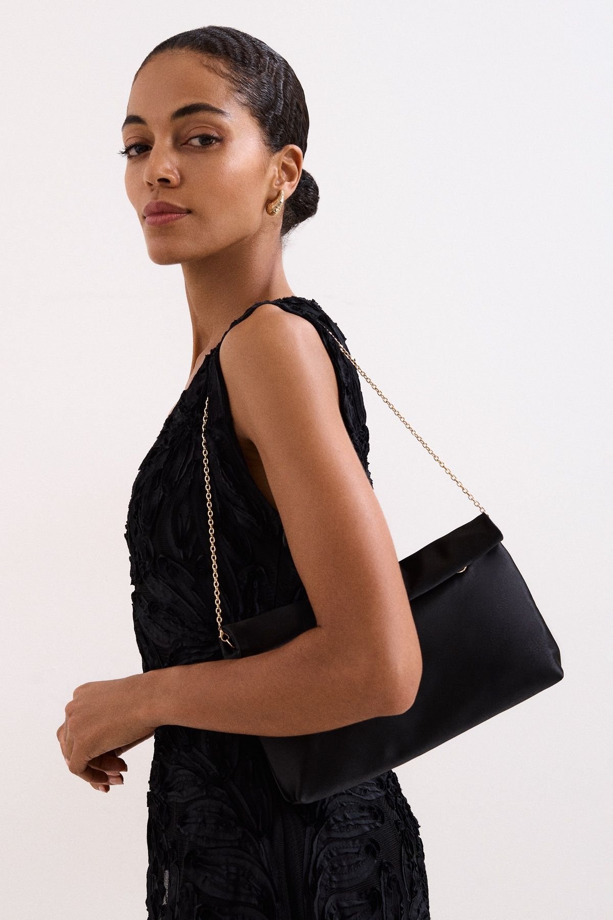 Phase Eight Phase Eight Women's Satin Rollover Clutch Bag in True Black - 3