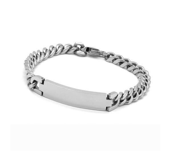 Unique Unique Men's Stainless Steel Curb Chain Bracelet in Silver - 3