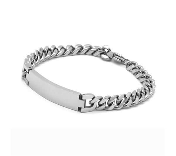 Unique Unique Men's Stainless Steel Curb Chain Bracelet in Silver - 4