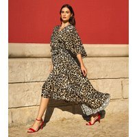 Yumi Women's Brown Leopard Print High-Low Tiered Hem Midi Dress Yumi New Look - 3