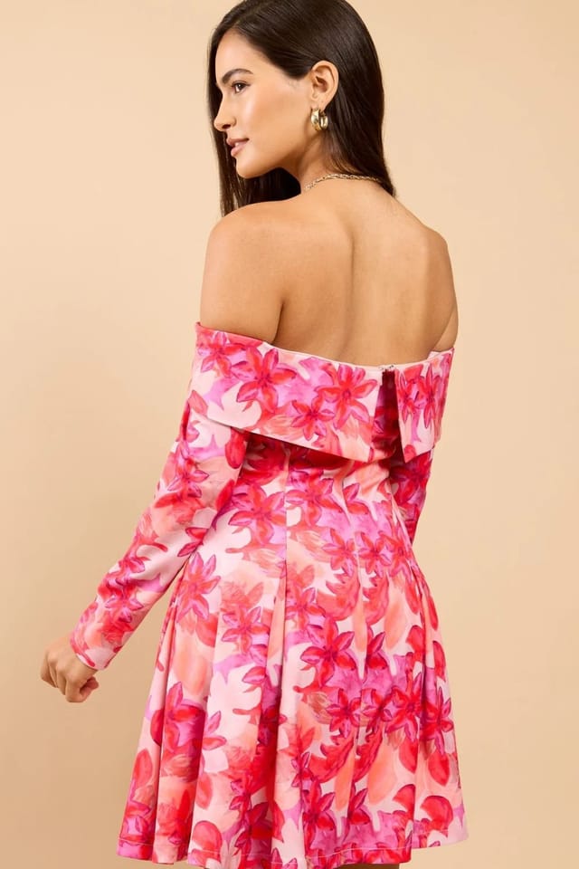 Little Mistress Little Mistress Women's Pink Floral Print Bardot Mini Dress - 2