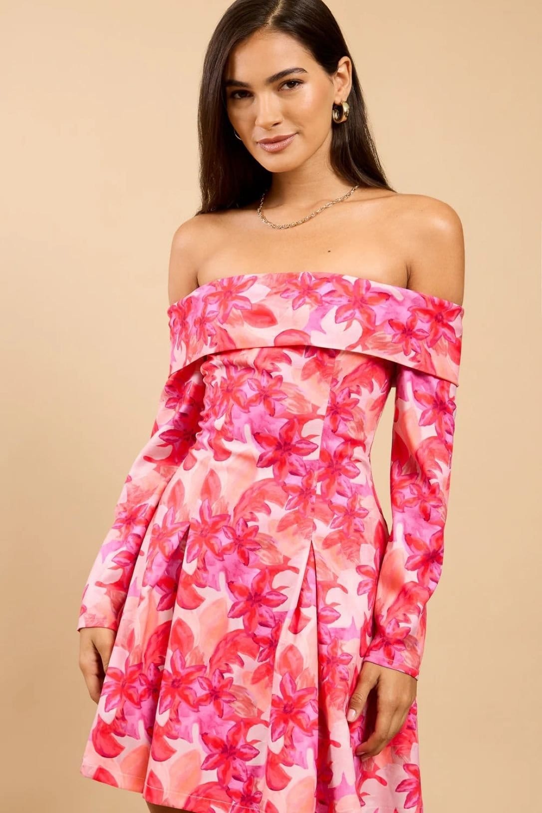 Little Mistress Little Mistress Women's Pink Floral Print Bardot Mini Dress - 4