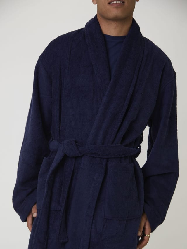 Loungeable Loungeable Men's Classic Towelling Robe in Navy - 2
