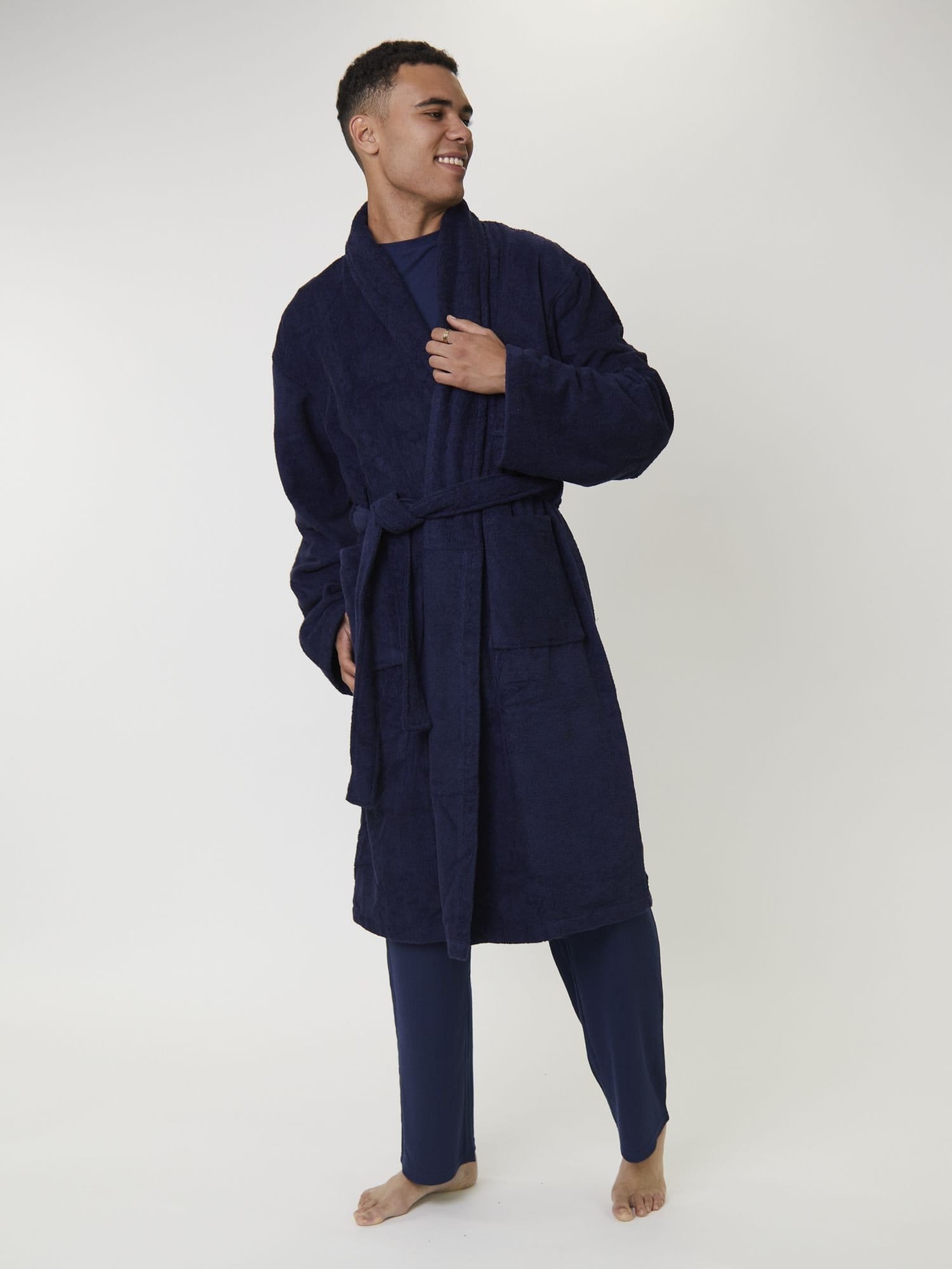 Loungeable Loungeable Men's Classic Towelling Robe in Navy - 4