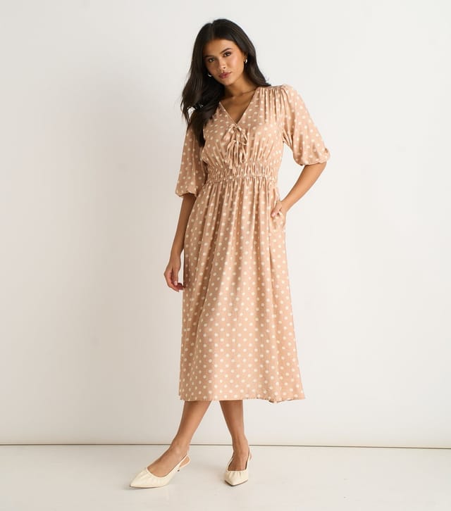 Gini London Women's Cream Polka Dot Midi Dress Gini London New Look - 3