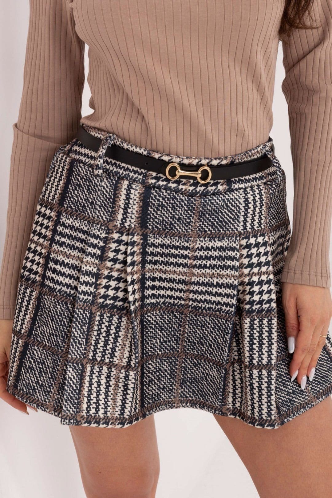 Love Lace Love Lace Women's Plaid Pleated Skirt Shorts with Belt in Blue - 4