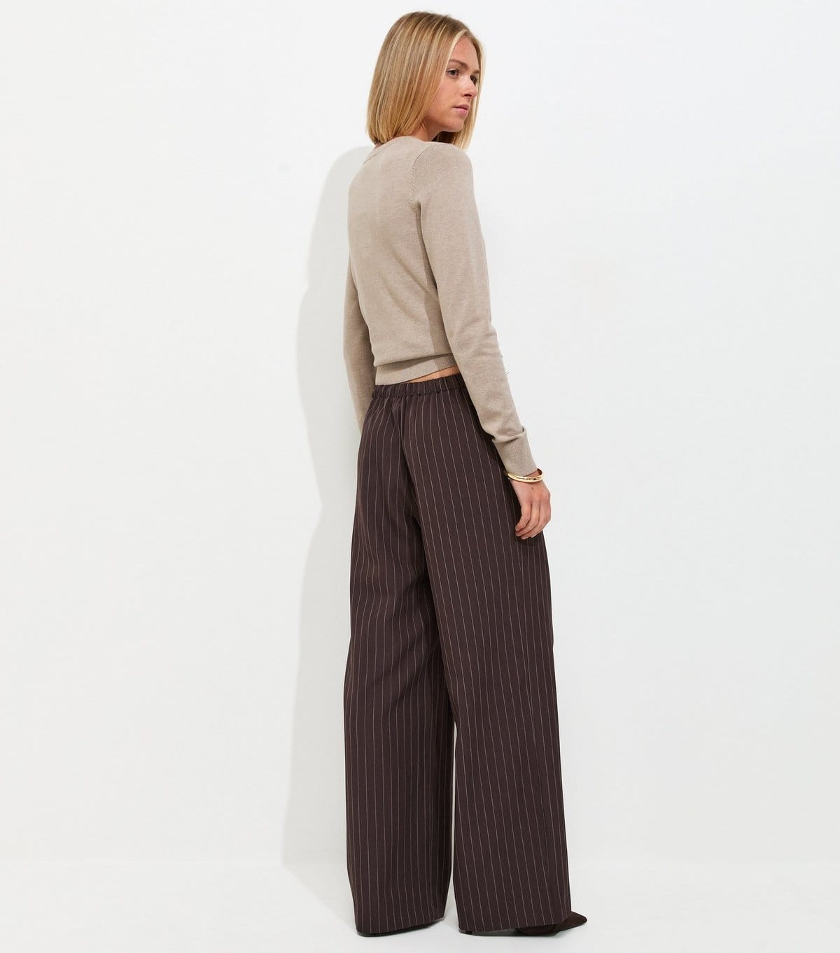 New Look Women's Brown Pinstripe Tailored Wide Leg Trousers New Look - 4