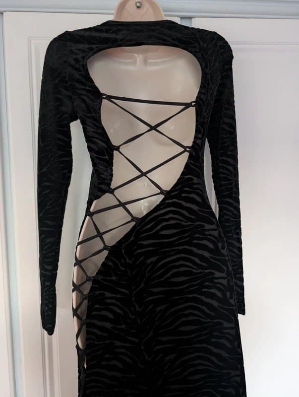 ASOS ASOS Design long sleeve burnout maxi dress with extreme lace up side size 10