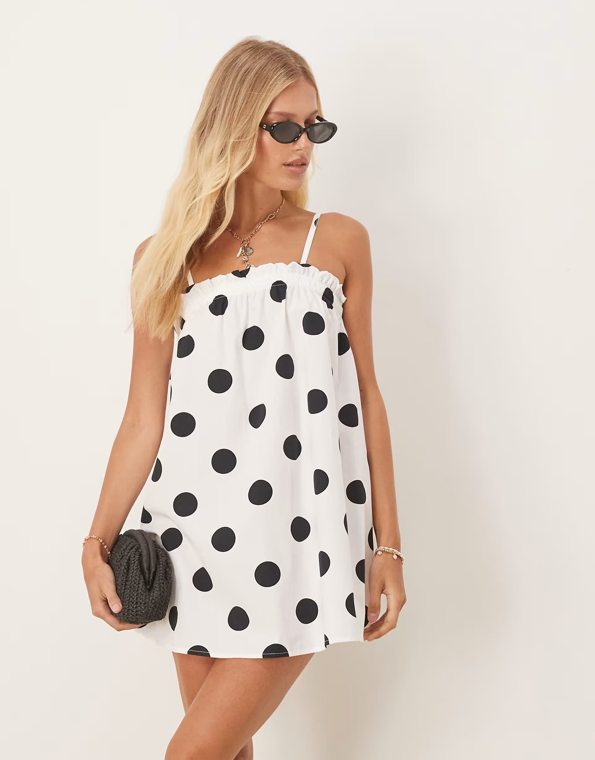 ASOS ASOS DESIGN poplin trapeze mini dress in polka dot