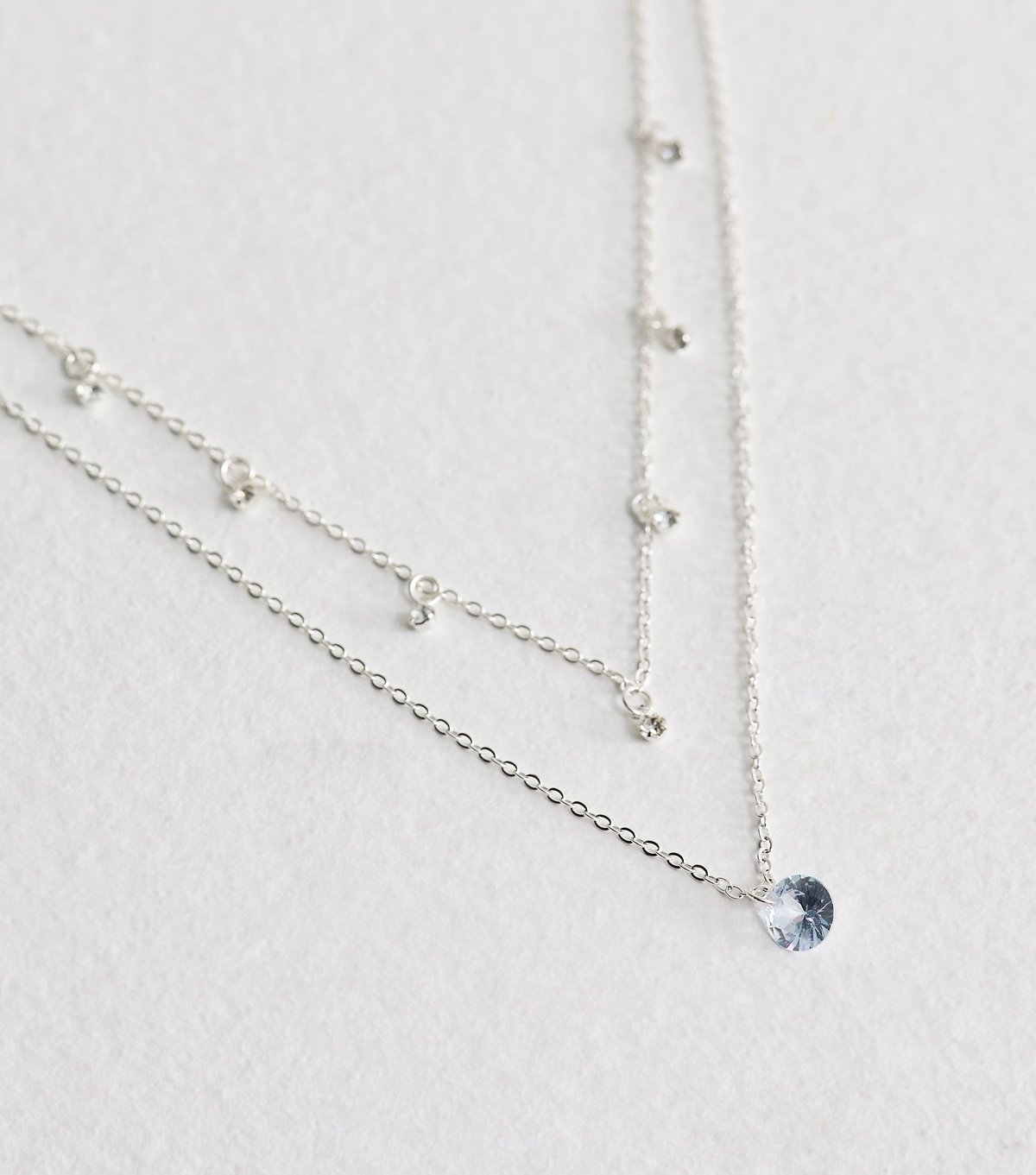 New Look Silver Tone Double Chain Cubic Zirconia Charm Necklace New Look - 3