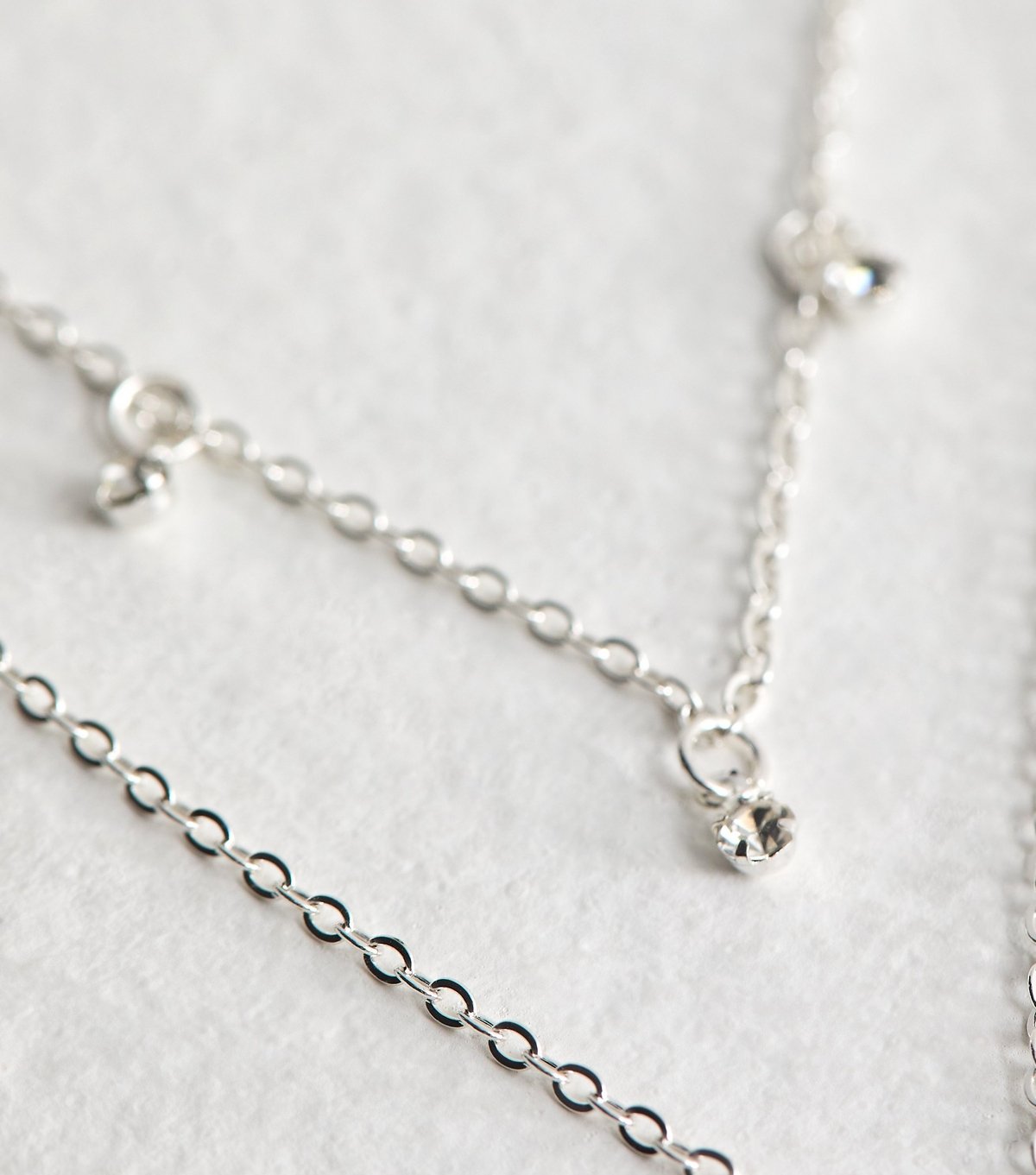 New Look Silver Tone Double Chain Cubic Zirconia Charm Necklace New Look - 4