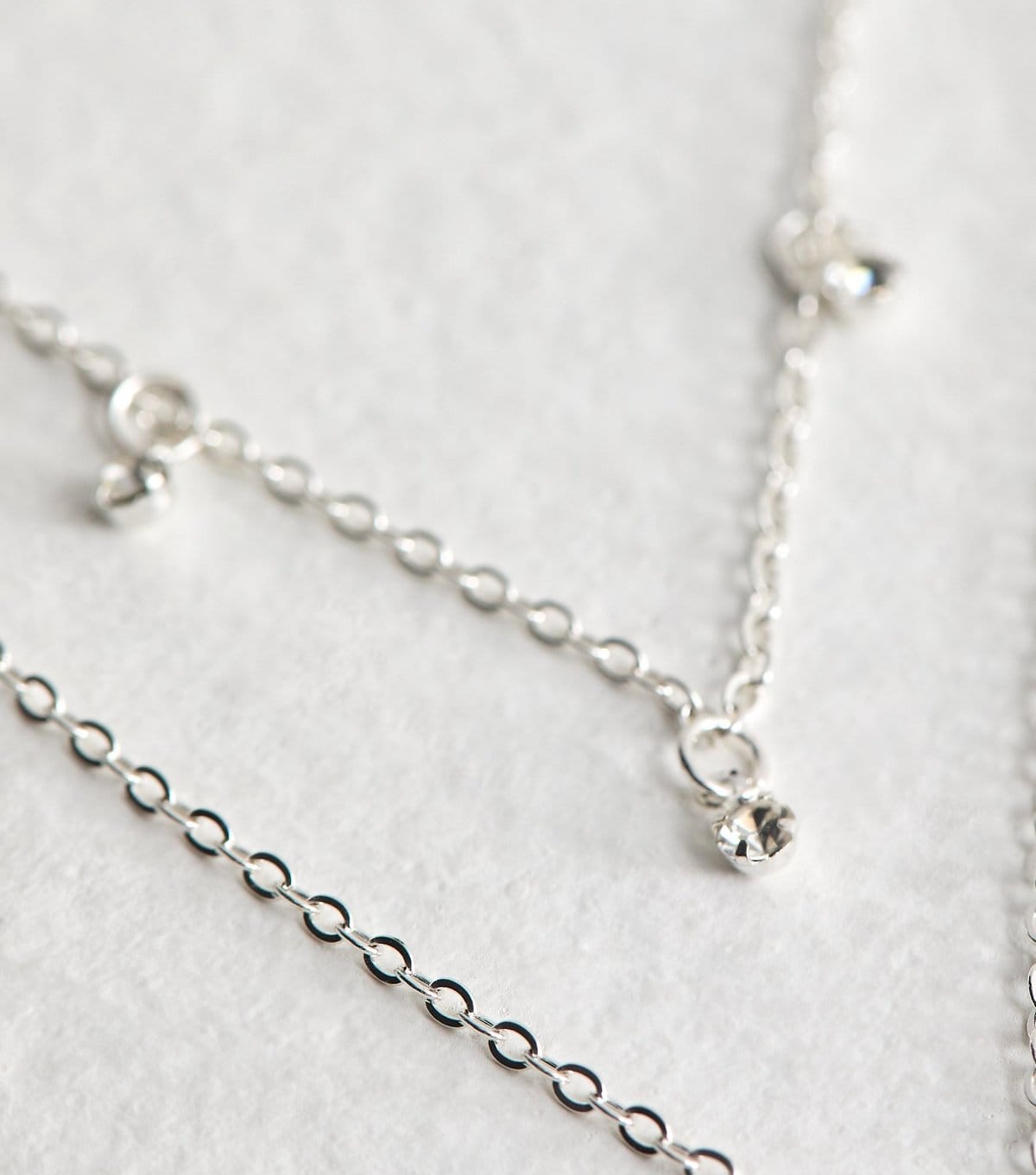 New Look Silver Tone Double Chain Cubic Zirconia Charm Necklace New Look - 4