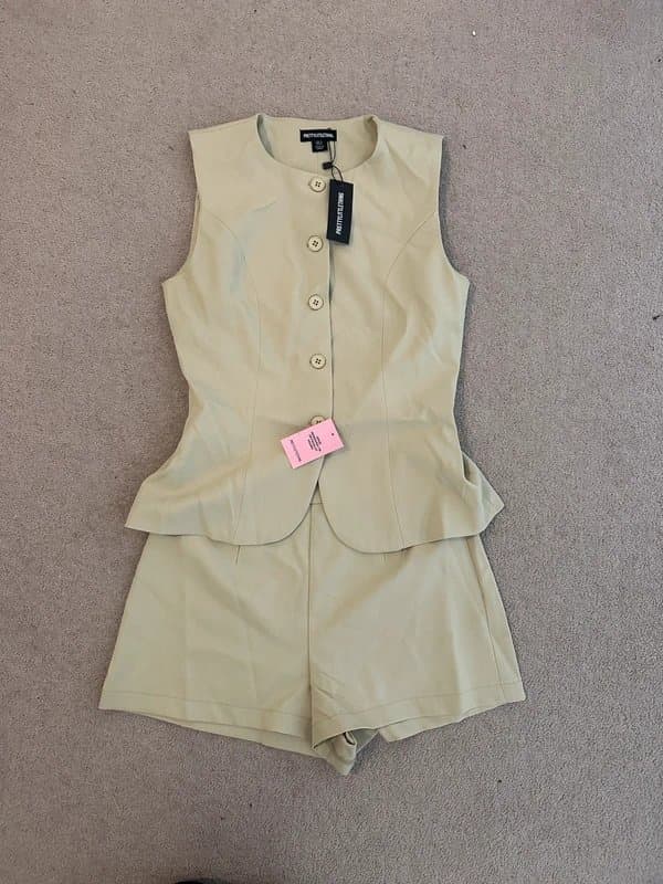 PLT PLT Button Brown Overlay Playsuit Pale Lime/Khaki