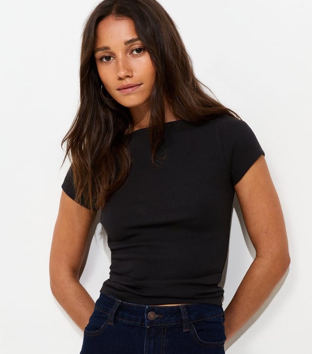 New Look Women's Black Cotton Rich Slash Neck T-Shirt New Look - 2