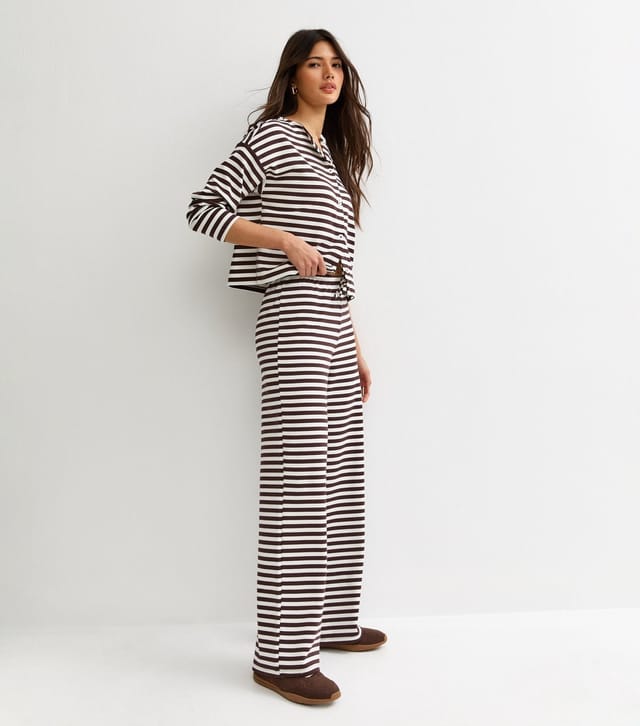 New Look Women's Brown Relaxed Striped Wide Leg Trousers New Look - 3