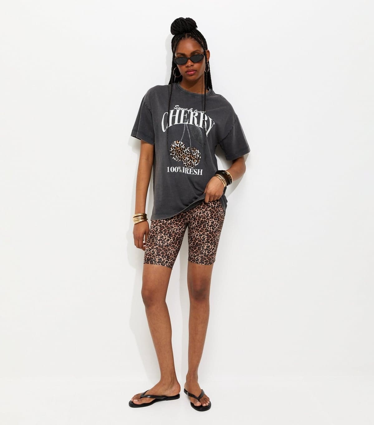 New Look Women's Brown Cotton Rich Leopard Print Cycling Shorts New Look