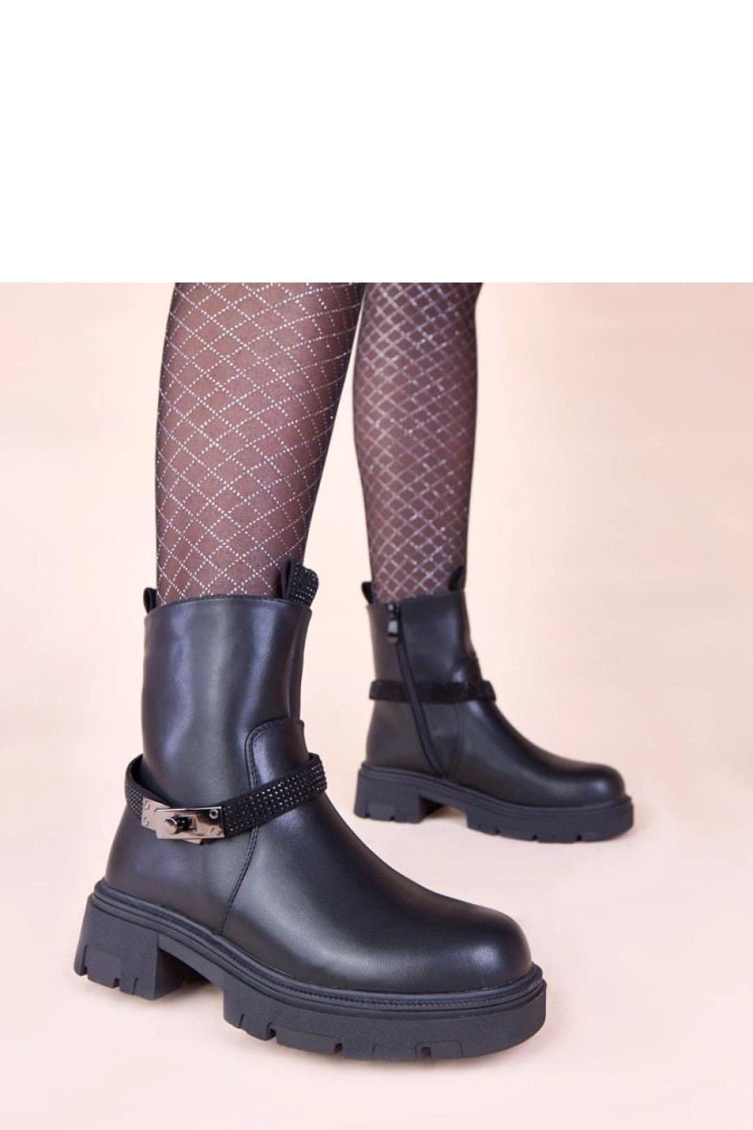 Love Lace Love Lace Women's Gemre Zircon Embellished Platform Boots With Flat Comfort in Black