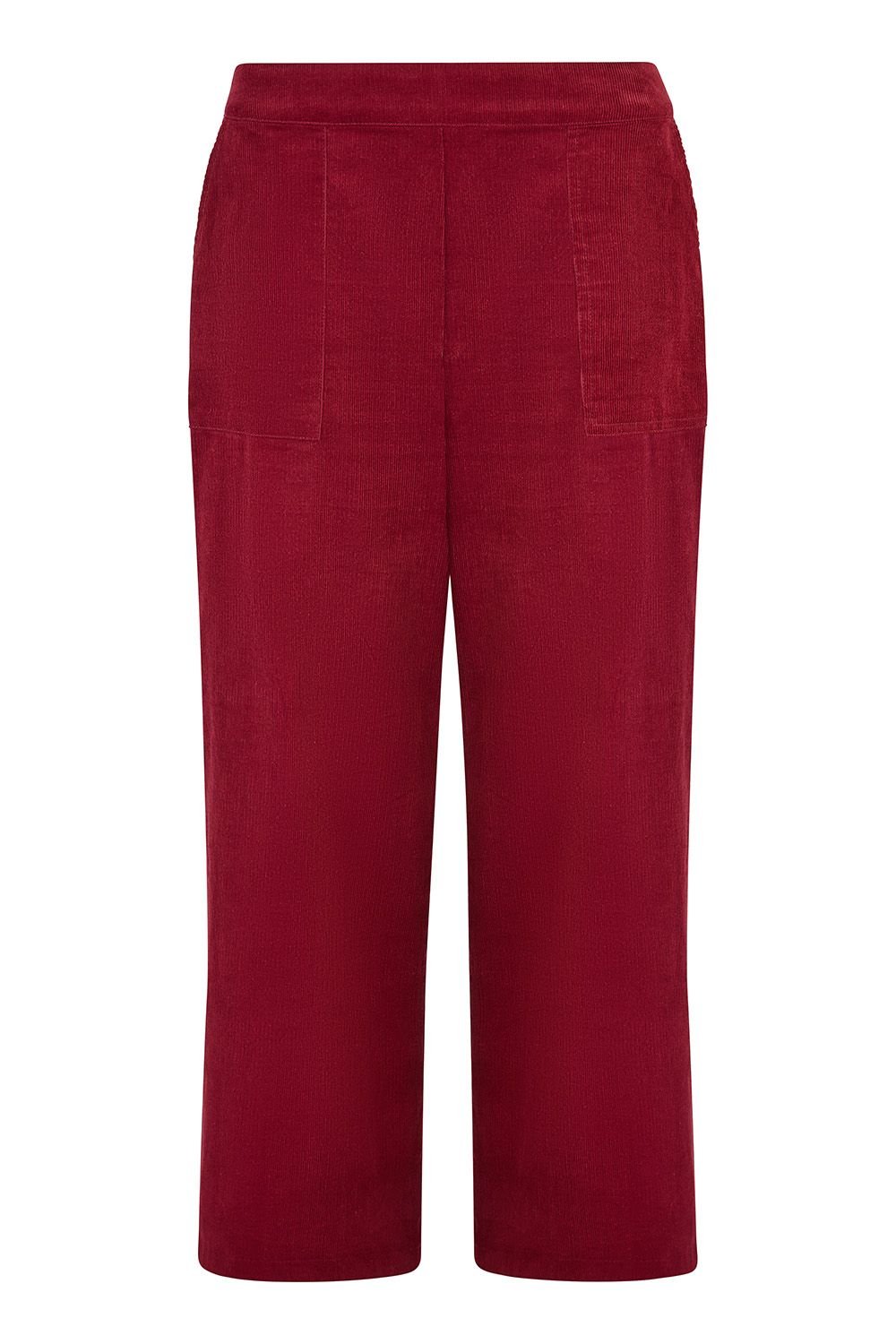 Yumi Yumi Women's Burgundy Cord Cropped Wide Leg Trousers With Pockets - 4