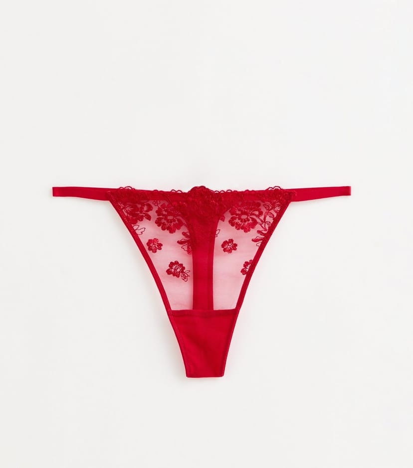 New Look Women's Red Floral Embroidered Mesh Thong New Look - 1