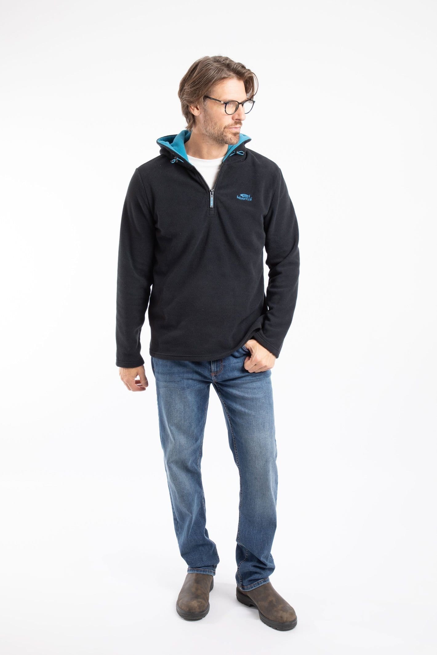 Weird Fish Weird Fish Men's Gervase 1/4 Zip Microfleece Hoodie in Black - 4