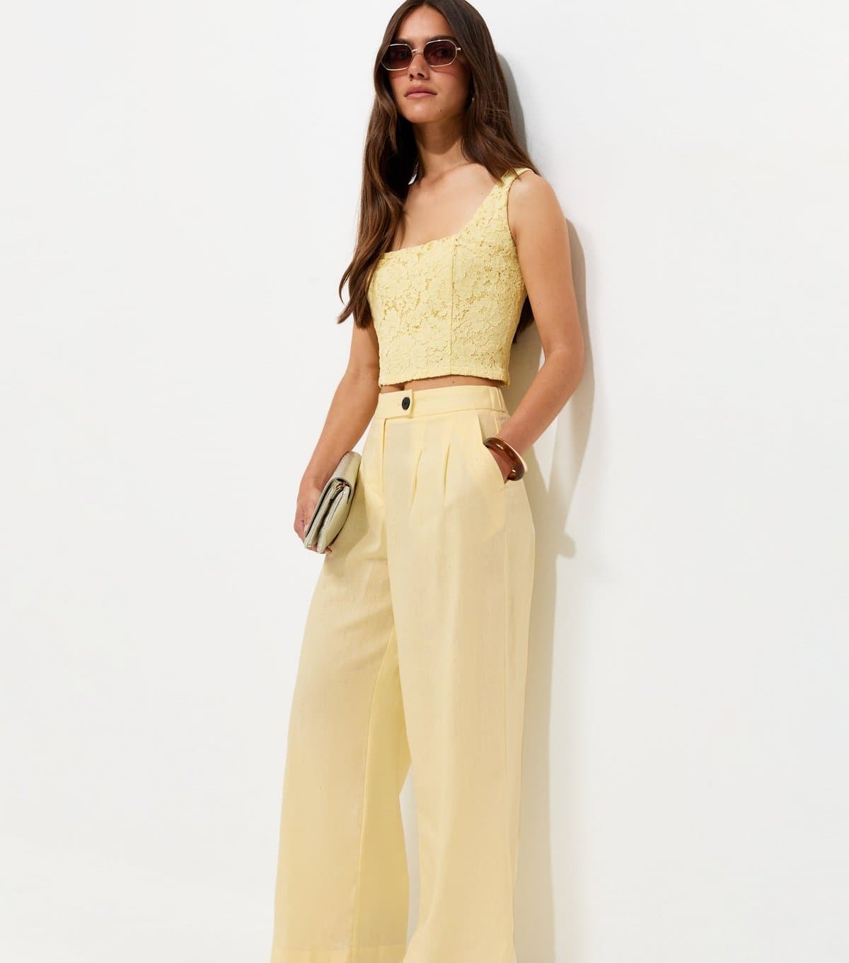 New Look Women's Petite Light Yellow Linen Rich Tailored Trousers New Look