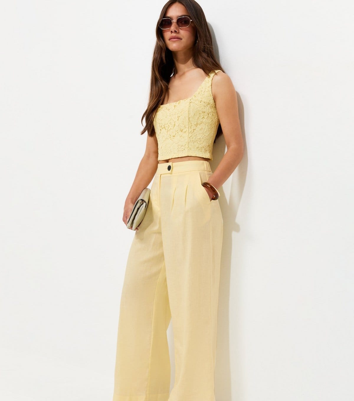 New Look Petite Light Yellow Linen Tailored Trousers
