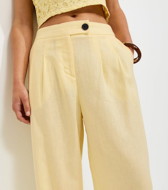 New Look Women's Petite Light Yellow Linen Rich Tailored Trousers New Look - 2