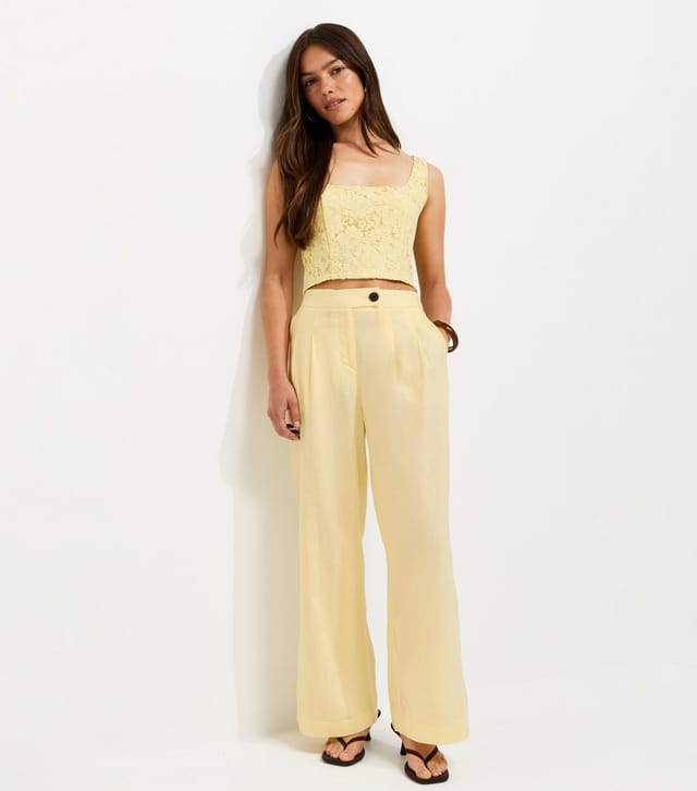 New Look Women's Petite Light Yellow Linen Rich Tailored Trousers New Look - 3