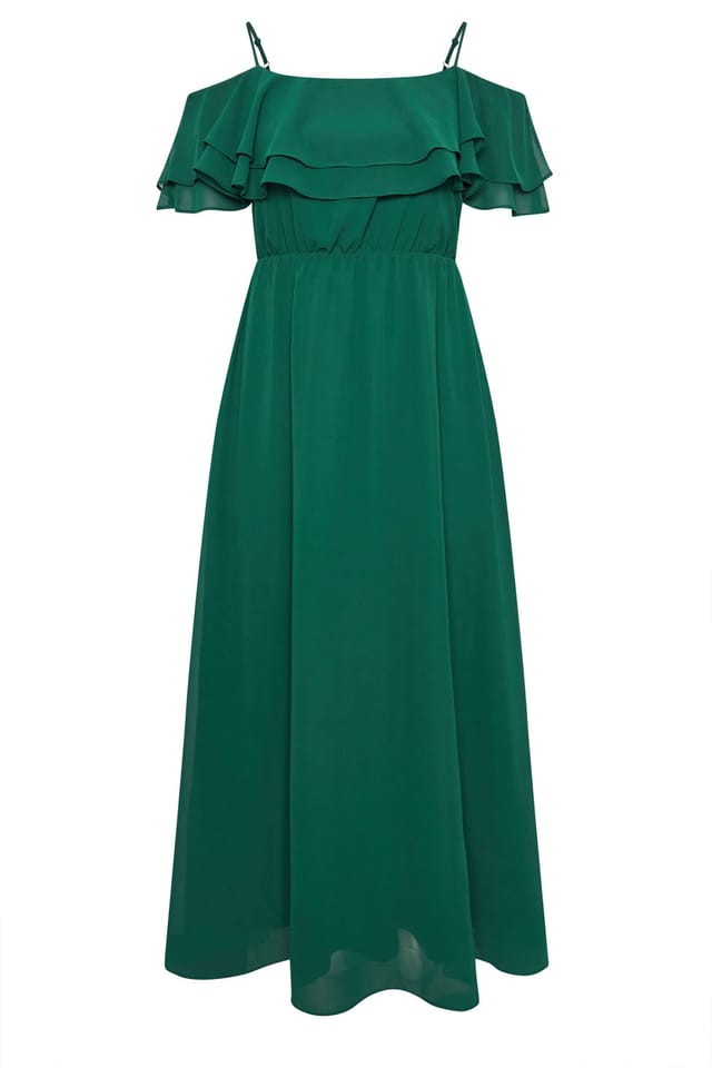 Yours Yours Women's Frill Cold Shoulder Maxi Dress in Dark Green - 2
