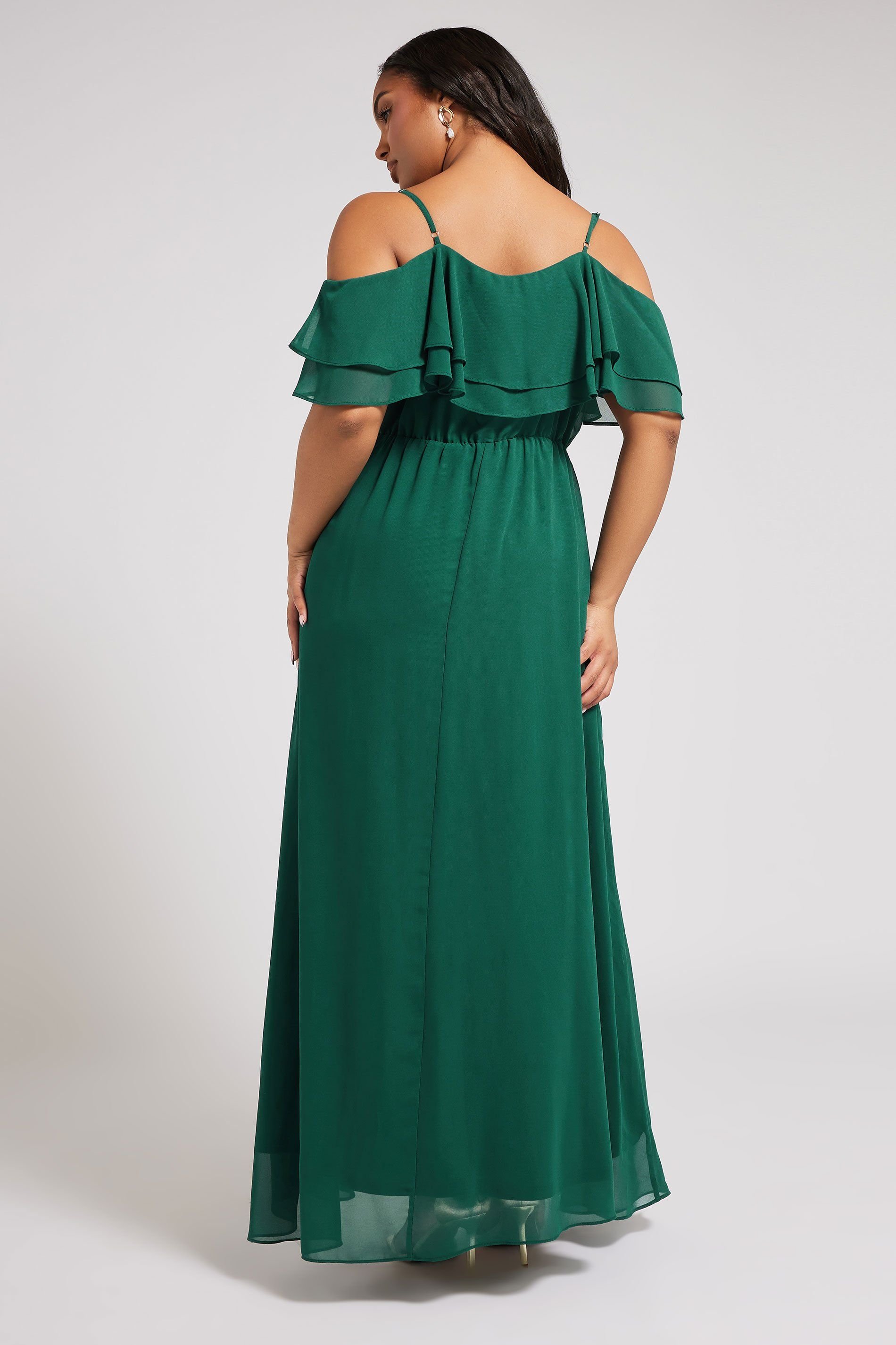 Yours Yours Women's Frill Cold Shoulder Maxi Dress in Dark Green - 4