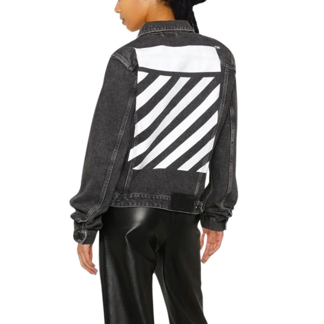 Off-White Off-White Women's Diag Design Regular Fit Dark Grey Denim Jacket - 2