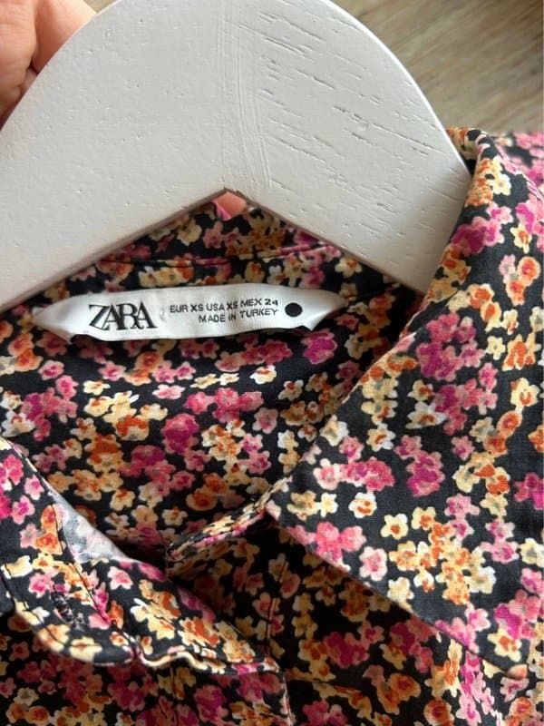 Zara 🖤 Zara XS Black Floral Print Button Front Mini Dress – Puff Sleeve Smock Spring Summer 🖤