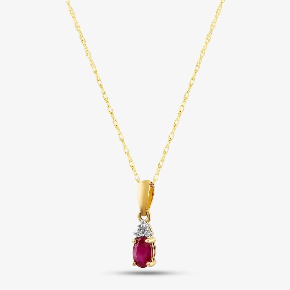 T.H.Baker T.H.Baker Women's 9ct Yellow Gold Ruby & Diamond Pendant Necklace QP00178-R YG
