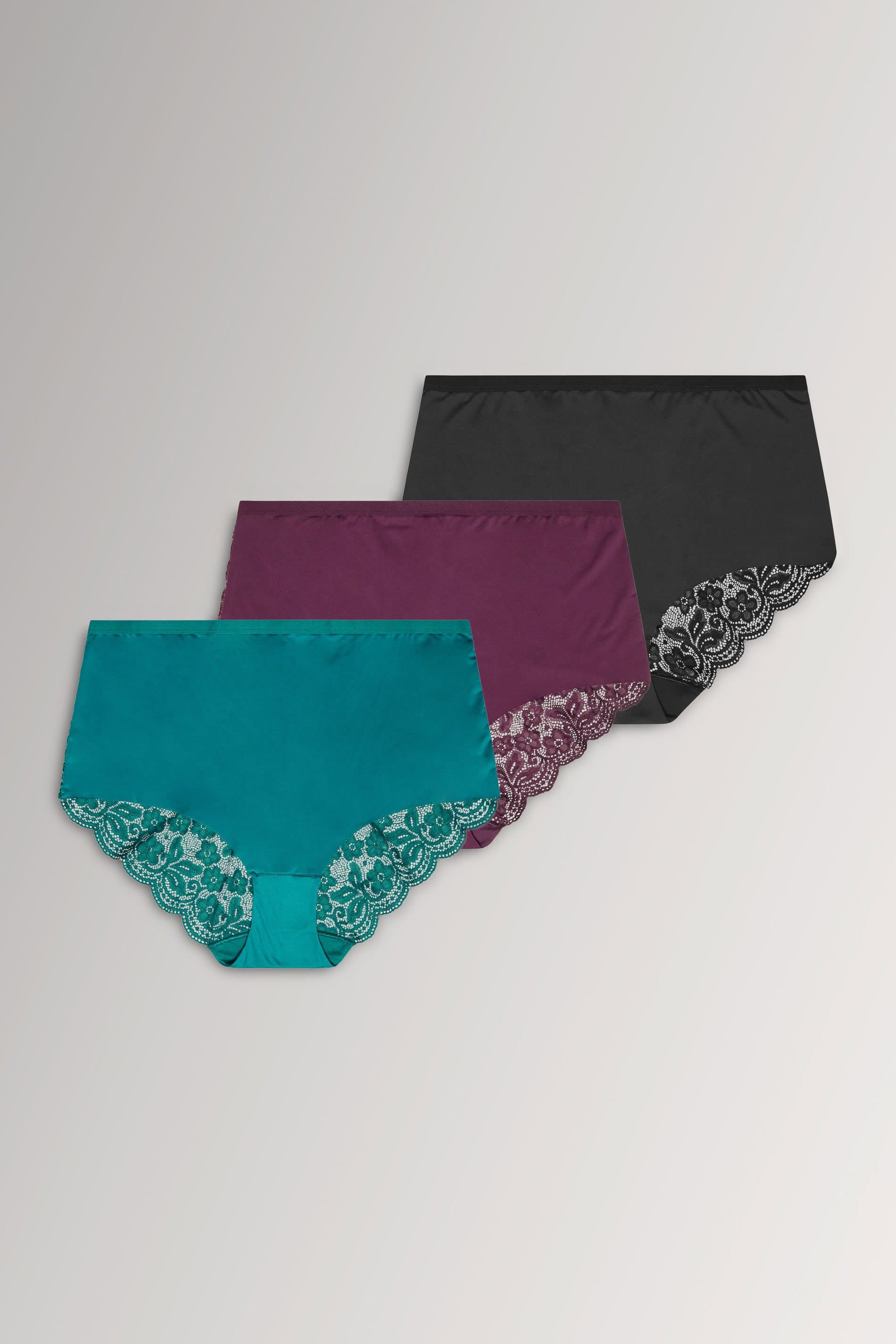 Yours 3 Pack Curve Green & Burgundy Red Lace Full Briefs