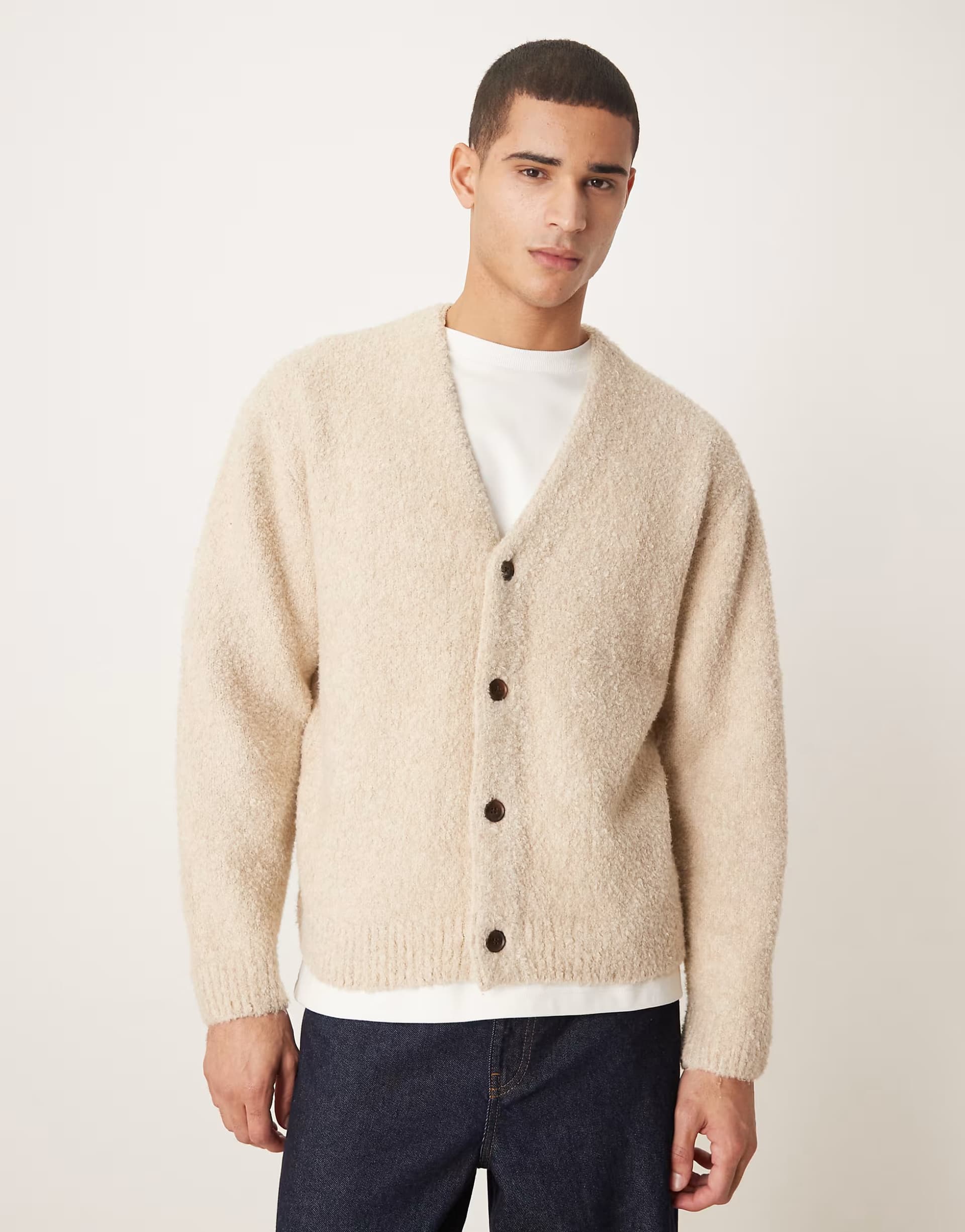 ASOS Abercrombie & Fitch boucle vintage cardigan in beige