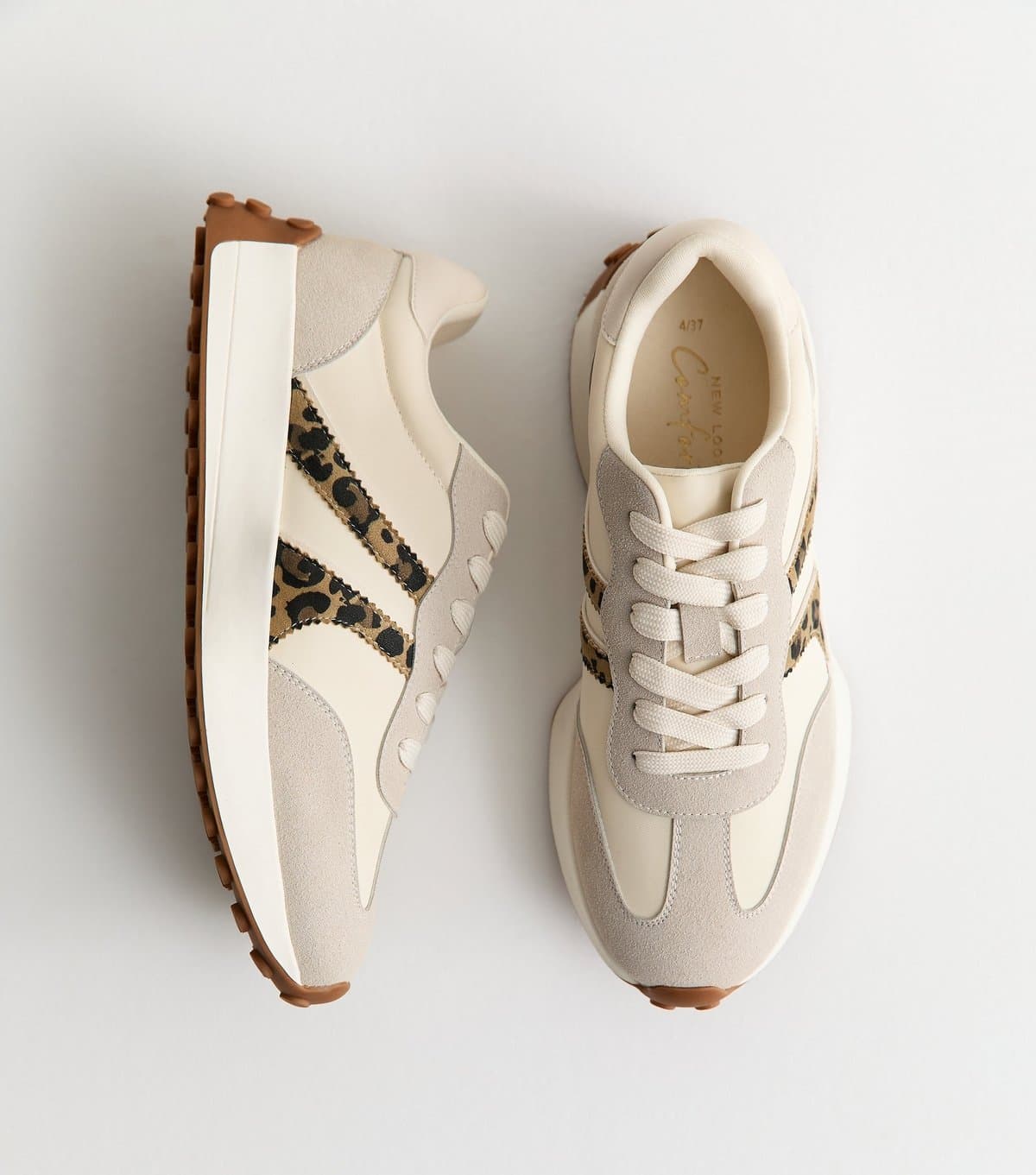 New Look Women's Stone Faux Suede Side Stripe Sporty Trainers Vegan New Look