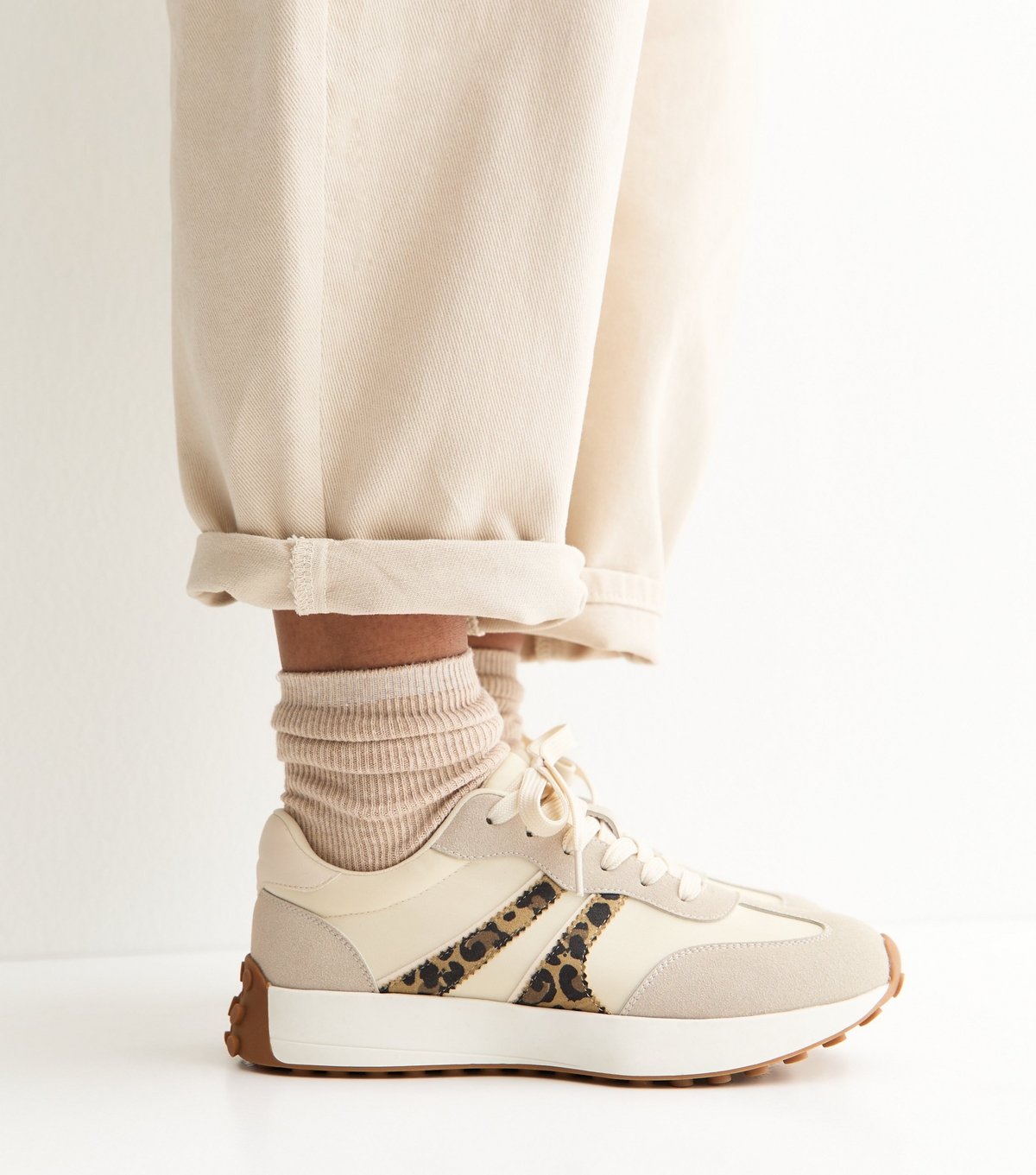 New Look Women's Stone Faux Suede Side Stripe Sporty Trainers Vegan New Look - 2