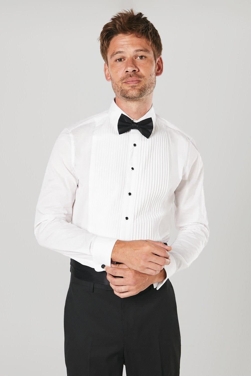 Burton Burton Men's White Pleat Front Slim Fit Long Sleeve Dress Shirt