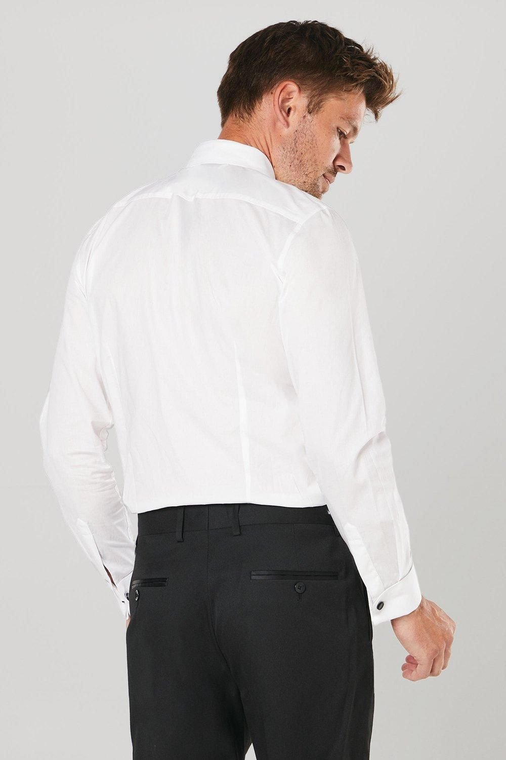 Burton Burton Men's White Pleat Front Slim Fit Long Sleeve Dress Shirt - 3