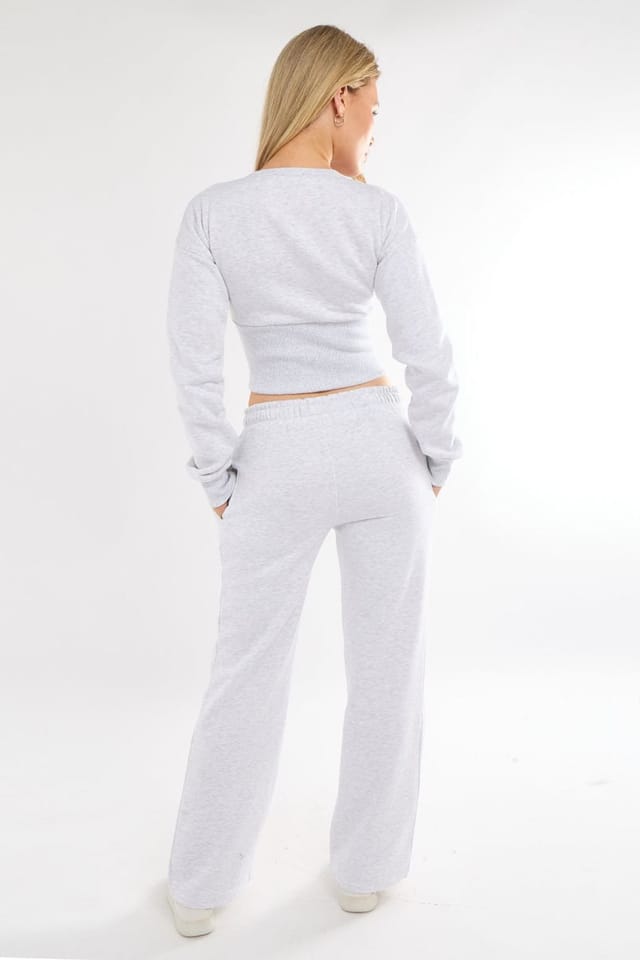 STYLEWISE STYLEWISE Women's Cropped Zip Up Sweatshirt & Wide Leg Trouser Tracksuit in Dark Grey - 2