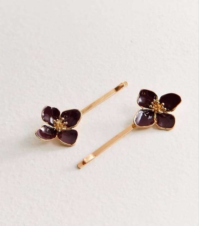 New Look Pack Of 2 Burgundy Flower Hair Slides New Look - 2