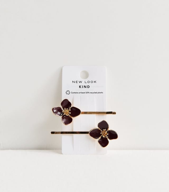New Look Pack Of 2 Burgundy Flower Hair Slides New Look - 3