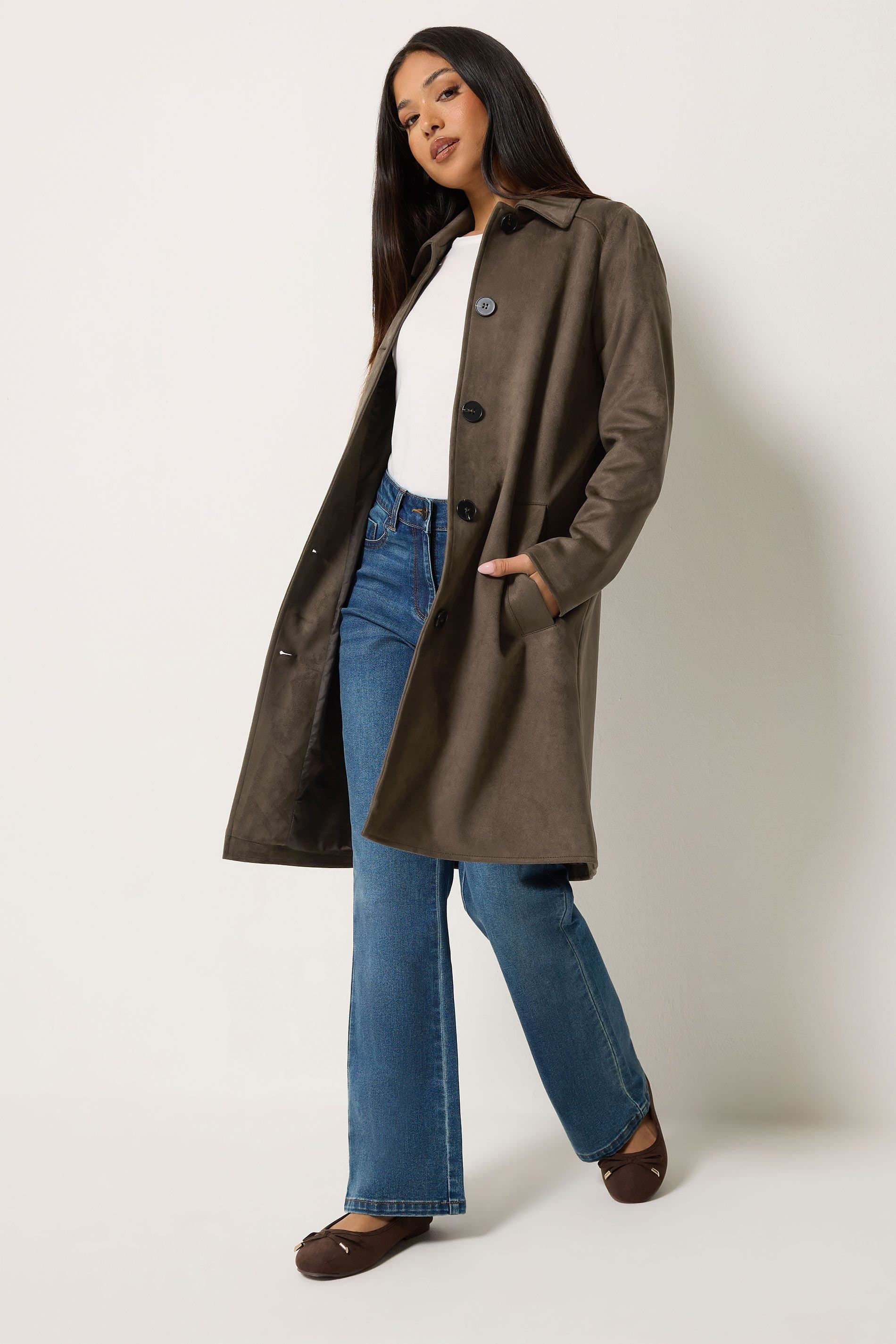 M&Co M&Co Women's Faux Suede Midi Coat in Chocolate