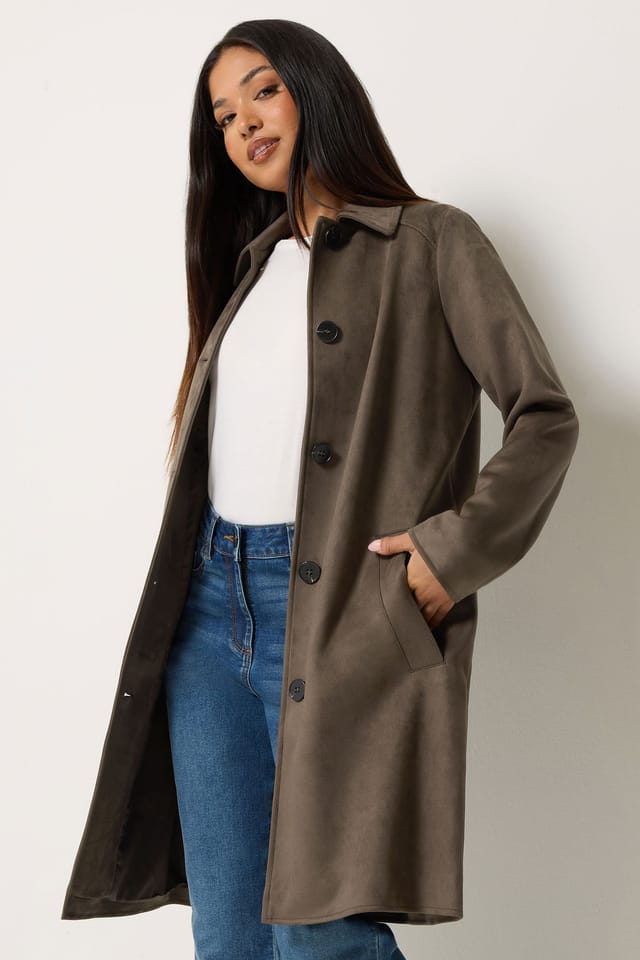 M&Co M&Co Women's Faux Suede Midi Coat in Chocolate - 2