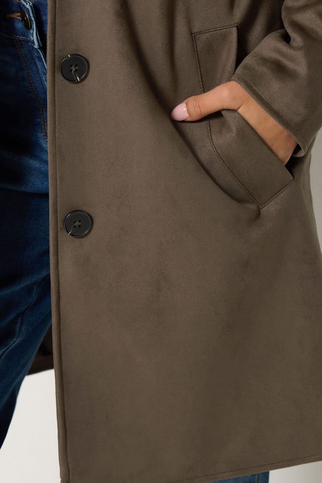 M&Co M&Co Women's Faux Suede Midi Coat in Chocolate - 3