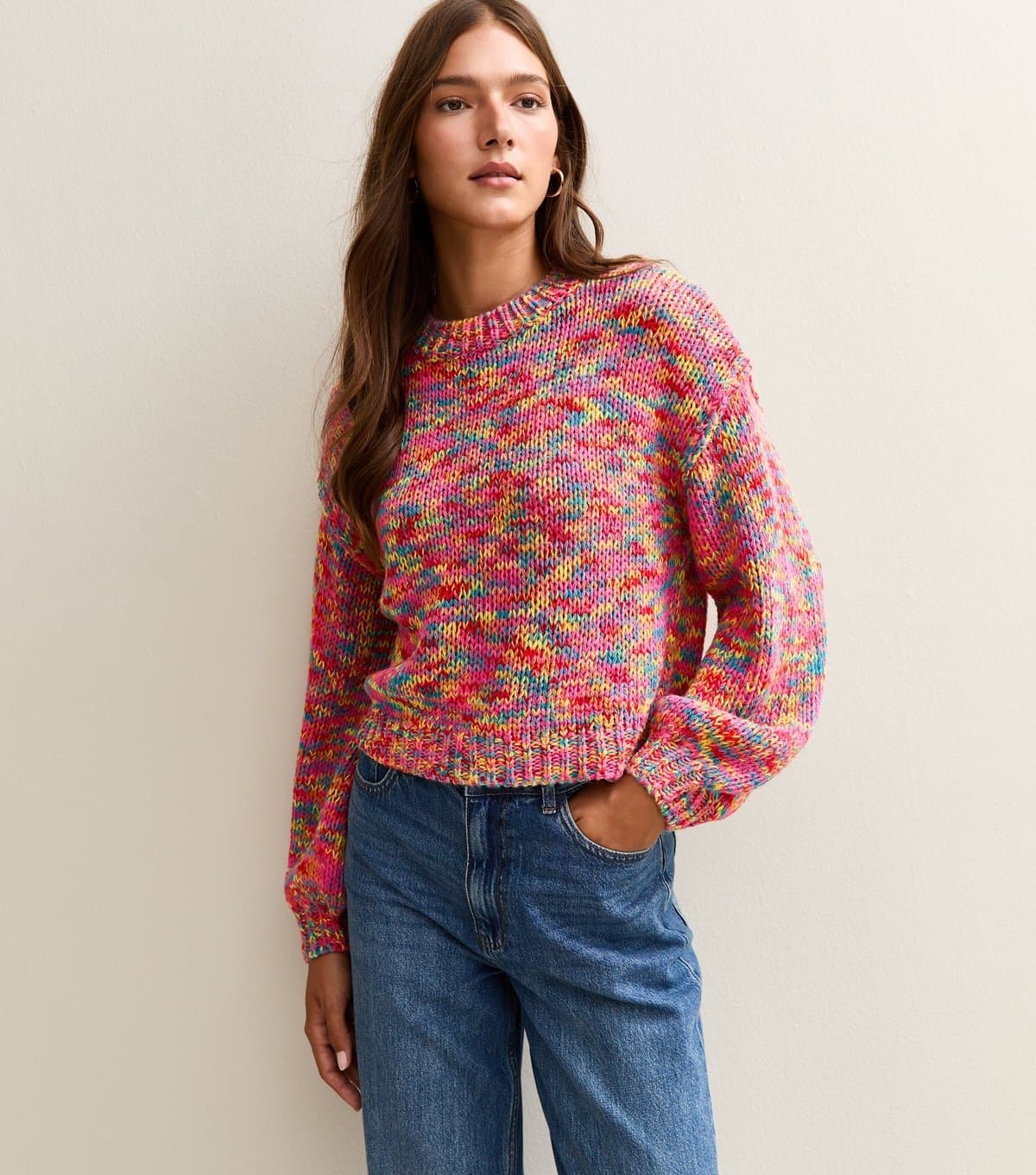 Sunshine Soul Women's Bright Pink Multicoloured Balloon Sleeve Jumper Sunshine Soul New Look